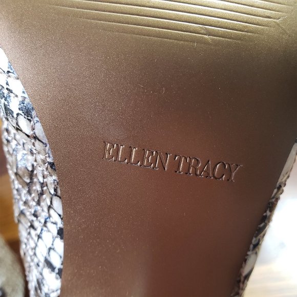Ellen Tracy Size 9 Brown Snakeskin Print Jaywalk Slingback Open Toe Heels - Picture 9 of 10